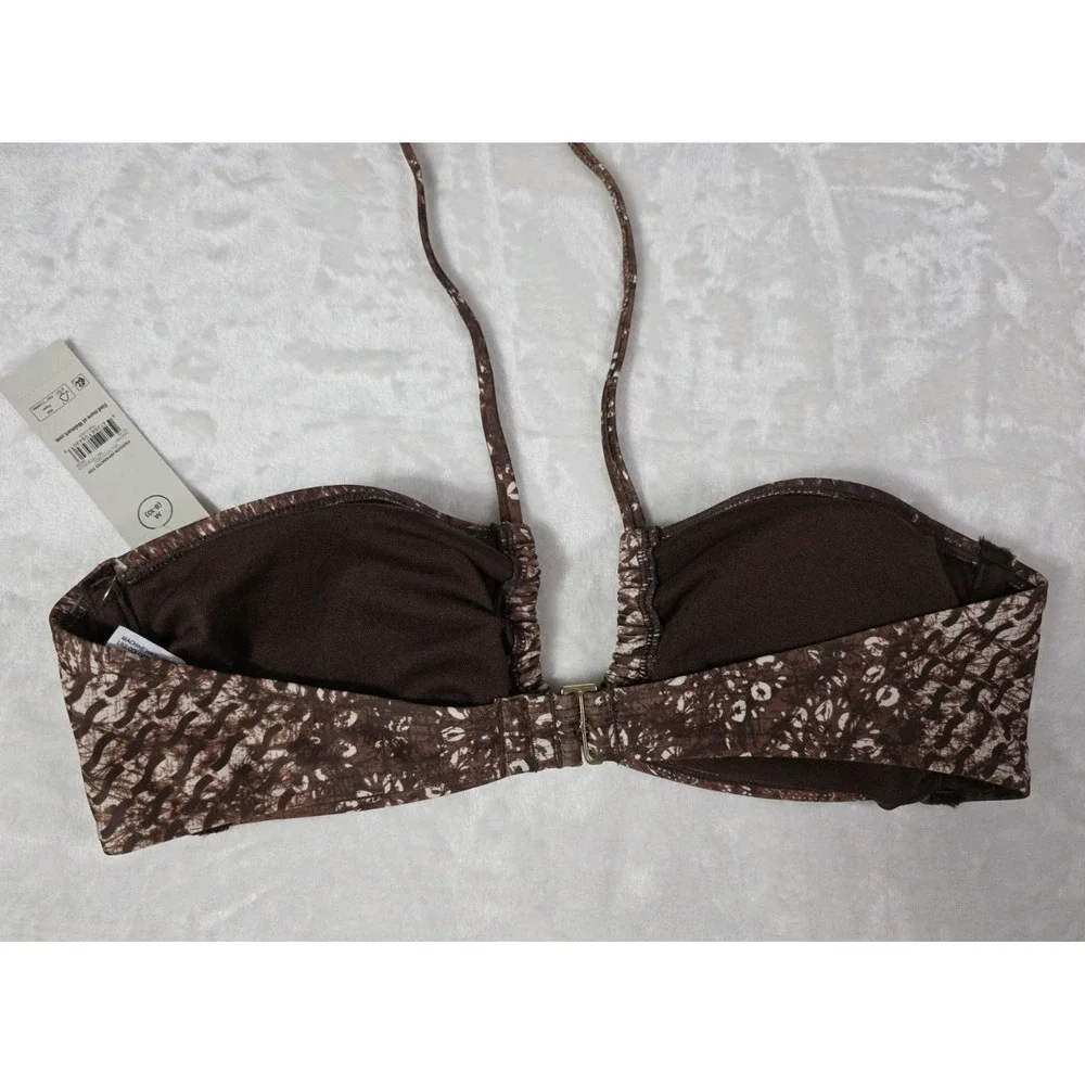 No Boundaries Bikini Set Brown Print Bandeau Cheeky High Leg M 8-10 NWT